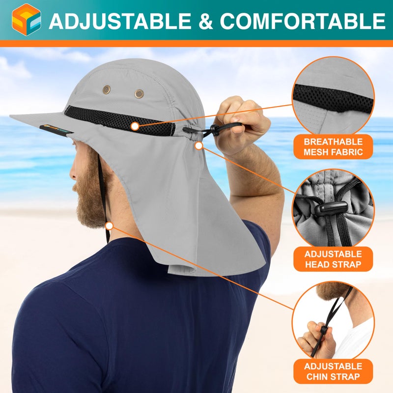 Suncube SUN CUBE Sun Hat for Men, Wide Brim Fishing Hat Neck Flap Cover Men Women, Hiking Safari, UV Sun Protection Summer Gardening Beach Camping UPF 50+, Light Gray - Image 3